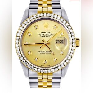 ROLEX TWO TONE 36 cm watch with diamond markers and diamond bezel